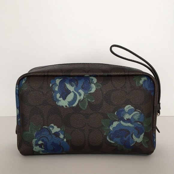 Coach Signature Jumbo Blue Floral Cosmetic Case - Picture 4 of 8
